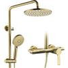 OihPaw Colonna Doccia con Miscelatore,Soffione Doccia 260 mm,Kit Doccia | Colonna Doccia Oro con Doccetta 3 Getti,Cascata per Vasca,Miscelatore Doccia Esterno in Ottone,Asta Doccia Regolabile