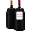 V VYNOR Confezione da 2 refrigeratori per bottiglie di vino + cavatappi cameriere | custodia refrigerante con gel refrigerante interno | manica refrigerante per vino, cava e champagne | 15,5 x 22,5 cm (nero)