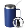 Volhoply Tazza da caffè isolata con coperchio e cannuccia, da 680,4 g, in acciaio inox, con manico, a doppia parete, sottovuoto, a prova di perdite, colore blu navy, 1