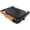 Cecotec Griglia Elettrica Rock'Ngrill 1300 Wood B. Potenza 1300W, Design Nero, Rivestimento Rockstone, Base Antiscivolo, Piastra Galleggiante, Indicatore Luminoso, Manico in Legno, Versatilità