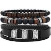 Dazylleco Bracciale da uomo in pelle multistrato intrecciato con chiusura magnetica, gioiello da uomo regalo per lui