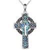 YFN Collana con ciondolo a forma di croce celtica, in argento Sterling 925, con albero della vita, conchiglia di abalone, idea regalo per uomo e donna