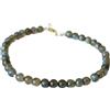 YUGNA Bracciale unisex con perline rotonde da 6 mm in labradorite e taglio liscio, chiusura placcata in argento da 7 pollici.|LNK_YG_04196
