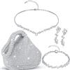 Meanplan Set di 4 gioielli da donna in argento con pochette in argento con strass, accessori per donne, gioielli da sposa, Strass, Strass