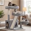 Heybly Albero per Gatti Compatto Grande Tiragraffi, Torre Stabile HCT206SW | Mobile per Gatti 69 cm con 2 Piattaforme, Cuccia a Terra, Amaca Morbida, Centro Attività Salvaspazio, Grigio Chiaro