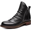 Generic Stivaletti Chelsea da uomo in pelle, stile vintage, con doppia cerniera laterale, comodi, leggeri, senza lacci, da passeggio