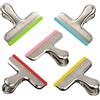 VAOLOAV Clip di chiusura per sacchetti alimentari in acciaio inox, 5 pezzi, grandi clip in metallo, con strisce in silicone, per caffè, pane, cereali, chiusura (giallo, rosso, blu, verde, rosa)