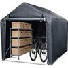 Peviasot Garage per 4 biciclette, 218 x 157 x 166 cm, tenda di riposto resistente alle intemperie in telone PE da 160 g, ampio riparo per attrezzi con telaio in acciaio zincato, protezione UV
