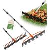 MQHUAYU Rastrello giardino, manico regolabile 160 cm, 17 denti in acciaio | Rastrello da giardino, harke per prato, rastrello aeratore‑prato e spazzolone per foglie