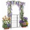 HOMASIS Arco da Giardino per Piante Rampicanti, 200 x 51,5 x 206 cm | Pergolato in Metallo con Fioriere, Cancello con Serratura, Decorazione da Esterno per Festa, Cerimonia e Matrimonio