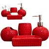 Obelunrp Set da Bagno Rosso da 4 Pezzi, Accessori da Bagno in Ceramica Rossa Include portaspazzolino, Bicchiere, Dispenser per lozione, portasapone per Decorazioni Natalizie, Ornamenti per Esterni