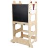 Willonin Torre di apprendimento 3 in 1, pieghevole, Torre di osservazione per bambini Montessori Learning Legno Naturale Kitchen Helper con Lavagna Bianco e Nero, Tavolo e Sedia per Bambini, 87 × 42 × 38,5 cm
