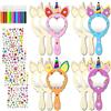 Leeelyan Unicorn Crafts, 27 specchi in legno fai da te, mini specchio in legno, a forma di unicorno, set fai da te per compleanno dei bambini, specchio in legno per dipingere per bambini, regalo per feste