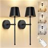 Kimjo Applique da Parete Interno LED, Nero Lampada da Parete Ricaricabile | Applique Ricaricabile da Parete USB, 2 Pezzi Moderno Lampada da Parete Senza Fili, Dimmerabile Lampada da Muro per Soggiorno
