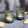Vohocandle Portacandele in vetro verde con 12 portacandele Ginkgo Biloba vintage | Vohocandle Candela in vetro verde natalizia per la decorazione da tavolo per feste di nozze e Ringraziamento (5,5 cm di