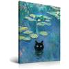 HesenDot Stampa artistica da parete con cornice a forma di testa di gatto, 30x40CM poster su tela ninfea gatto carino Claude Monet, divertente stampa pittura animale, decorazione da parete per casa