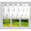 Naapesi Tenda Bistrò Voile Girasole Ricamato con Occhielli 43x175 cm Bianco Privacy