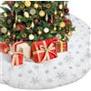 Rodivor Gonna per Alberi di Natale Bianco,Copri Albero di Natale Base per Albero di Decorazione, Peluche Tappeto Copertura Base Albero Natale, Christmas Tree Skirt, Diametro 120 cm, Fiocco di neve d'argento