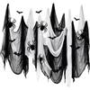 Hustge 8 Panno Raccapricciante di Halloween 183 x 76 CM, 24 Pipistrelli e 12 Ragni | Tessuto Spaventosocon Neri e Bianchi, Spavento set per Decorazioni Horror, Giardino, Esterno, Parete di Casa