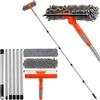 Halinuia 2 in 1 Professionale Raschietto per Vetri e Kit di Pulizia con Manico Telescopico 240 cm, Lava-vetri Telescopico con Testa Flessibile per Vetri Alti Interni