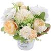 HOMSFOU Fiori Artificiali in Cestino di Metallo Decorazione da Tavolo Fiori Finti Bouquet di Simulati per Centrotavola e Ornamenti di Casa