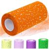Glarks 1 rotolo di tulle glitterato, 15 cm x 45,72 m, arancione scintillante, bobina di tulle con paillettes per tutù fai da te, gonne, matrimoni, compleanni, baby shower