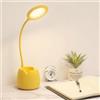 YverLand Lampada da scrivania a LED con collo di cigno regolabile, 3 modalità di luce dimmerabile, base con portapenne e supporto per cellulare, ricaricabile con batteria a lunga durata (giallo)