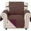Ystyle Copridivano 1 Posto con Braccioli, Caffè + Bordeaux | Reversibile Copri Divano Antigraffio Per Gatto Gatto, Copertura Divano Trapuntato Doppio Lato Bicolore, Universale Sofa Cover