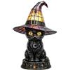 Generic Lampada da tavolo a forma di cappello da strega con gatti neri, luce | Lampada a forma di gatto in resina di vetro colorato, design gotico con cappello da strega, decorazione LED per Halloween
