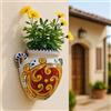 Generico Vaso Applique Porta Fiori in Ceramica Bianca Dipinta a Mano - Stile Caltagirone-Sicilia con Motivi e Colori 2407251304