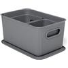 TATAY Scatola Portaoggetti Baobab Set da 3 Pezzi Manici Integrati | Scatola Portaoggetti Casa | Misure 18,7x27,8x13,3 cm | Materiale Senza BPA | Design Compatto Versatile, Grigio
