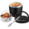 Vexaflow Thermos per Alimenti 1200 ml, Porta Pranzo Termico Antigoccia, Ideale per Zuppe, Pasta e Cibo Caldo, Contenitore Termico in Acciaio Inossidabile con Cucchiaio Pieghevole (Nero)