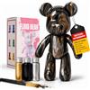 Generisch Kit per decorazione domestica fai da te, con statuetta a forma di orsetto bianco da pitturare, incl. 3 pitture liquide, pennello, tovaglia e grembiule (oro)