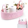 Beqilosa Cestino Rosa Intrecciato con Fiocco e Manico per Cassetta WC | Cestino in corda di cotone per carta igienica, 33 x 15 x 10 cm, organizer bagno, decoro boho rosa per piano e camera