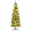 HOMCOM Albero di Natale Slim 180cm Artificiale con 618 Rami e 240 Luci LED | Luci LED Incorporate, Albero Innevato Alto e Stretto, Base in Acciaio