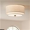HYKISS Plafoniera cilindrica in tessuto a doppio strato lampada a soffitto a 3 luci E27 con paralume in lino plafoniera semi-incassata stile boho vintage per camera da letto soggiorno(40CM)