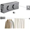 Haoppmof Corda per bucato estensibile, 2 x 5,2 m, in acciaio inox, montaggio a | Filo stendibiancheria retrattile estensibile a due linee, per balcone, lavanderia, hotel, bagno, grigio