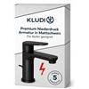 KLUDI - X1 rubinetto per lavabo a bassa pressione, altezza 95 mm, rubinetto a risparmio d'acqua, colore nero opaco, taglia M, miscelatore lavabo con 3 tubi di collegamento (boiler di accensione e