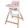 COSTWAY Seggiolone Pappa Pieghevole 4 in 1 con Cuscino di Seduta (Rosa) | Seggiolone per Neonati 6-36 Mesi con Vassoi Rimovibili, Portabicchieri, Cintura di Sicurezza e Gambe in Legno