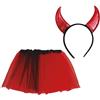 FIESTAS GUIRCA | Costume Diavoletta Bambini - Cerchietto e Gonna | Set 2 Pezzi | Corna Lucide | Tulle Rosso | Taglia Unica 30 cm | Poliestere e PVC | Halloween, Carnevale, Feste