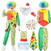 TOLOYE Costume Clown Bambini, Set 10 Pezzi con Accessori per Carnevale | Con Parrucca Riccia, Naso Rosso, Cravatta Colorata, Guanti E Accessori Scena, Ideale Per Circo, Cosplay, Halloween