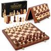 TTOPBAO Scacchiera in Legno 39x39 cm, Scacchiera Magnetica Pieghevole 2 in 1 | Con 32 scacchi, 2 regine extra e 24 pedine da dama, vani interni e borsa per il trasporto, ideale per giochi da viaggio