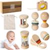 Monetais Set di sonagli per bambini in legno naturale organico da 7 pezzi/set, con campana di sabbia a forma di bastone della pioggia e custodia