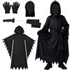 Ajuanbazha Scream Costume Bambini Ghostface Costume Set Completo con Mantello Nero, Maschera Ghost Face, Cintura, Guanti e Coltello Finto Insanguinato Halloween Cosplay
