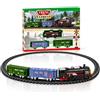 Generico Trenino Giocattolo Modellino Ferroviario Circuito 200cm Pista Tonda Ø 67,5cm Trenini Locomotiva Batteria Treno Merci Luci Binari Elettrico Ferrovia Trenino Express Luxor Freccia Set Ferroviere (a)