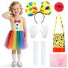 TOLOYE Costume Clown Bambina 2-7 Anni, Vestito Arcobaleno con Accessori | Set Con Cerchietto, Naso Rosso, Guanti, Borsetta E Calzini, Ideale Per Halloween, Carnevale, Cosplay E Feste
