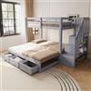 Kebnor Letto a castello 90 x 200 cm, letto estraibile 90/180 x 190 cm, con scala portaoggetti con più cassetti, funzione letto estraibile, letto per ragazzi, rete a doghe, letto in legno (grigio)
