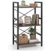 KOMFOTTEU Libreria a 3 Ripiani in Legno e Metallo, Grigio | Scaffale Salvaspazio con Dispositivo Antiribaltamento e Piedini Regolabili, Stile Moderno per Soggiorno, Camera, Studio
