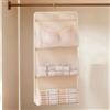 Generic Portaoggetti per letto dormitorio da appendere all'armadio, beige, a 3 | Organizer da appendere per armadio, 1/2/3 ripiani, in tessuto, per biancheria intima e calzini