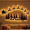 Generico Decorazione Parete Natale LED Legno, Babbo Natale Renne con Slitta 150cm | Silhouette 3D Adesiva Senza Fori, Luce Calda Notturna per Salotto e Camera, Addobbo Natalizio Rimovibile Rustico Feste Casa